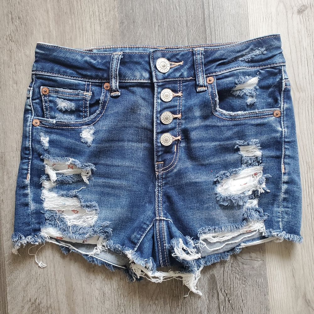 American Eagle Outfitters Dark Blue Ripped Jean Shorts